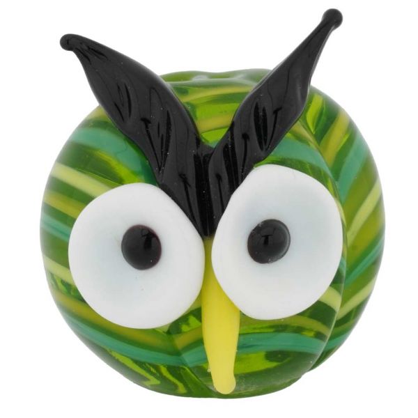 Murano Glass Small Round Owl - Green