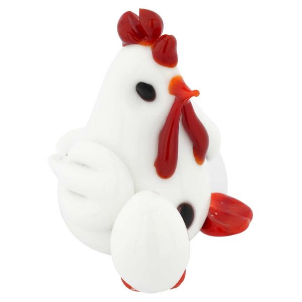 Murano Glass Chicken And Egg - White