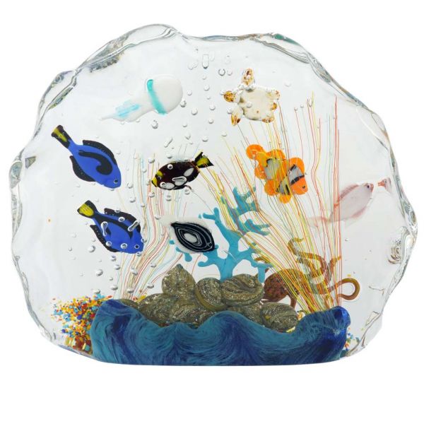 Large Murano Glass Aquarium With Fish And Sea Life - 10 fish