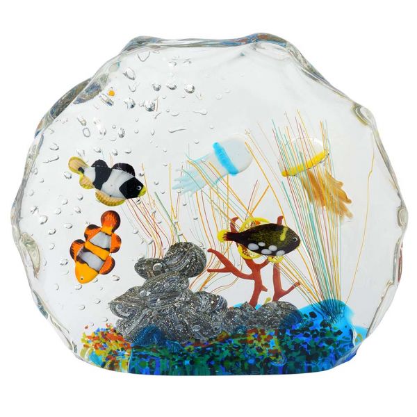 Murano Paperweights | Large Murano Glass Aquarium With Fish And Sea Life