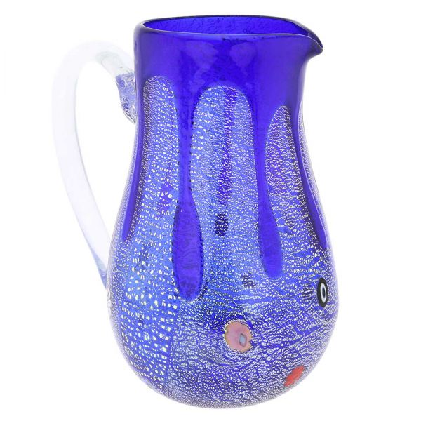 Murano Glass Carafe - Silver Lava Blue