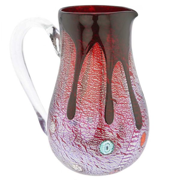 Murano Glass Carafe - Silver Lava Red