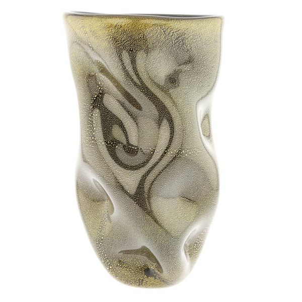 Murano Art Glass Wavy Vase - Black Gold