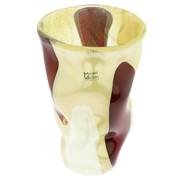 Murano Art Glass Wavy Vase - Cream and Coffee