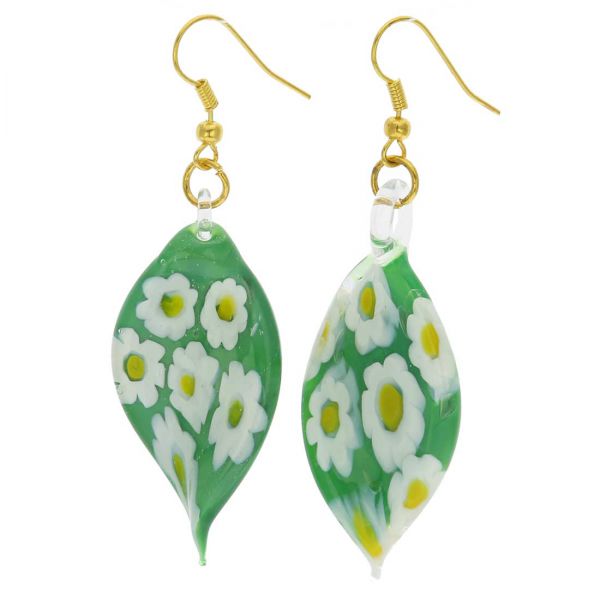 Green Daisy Leaf Earrings