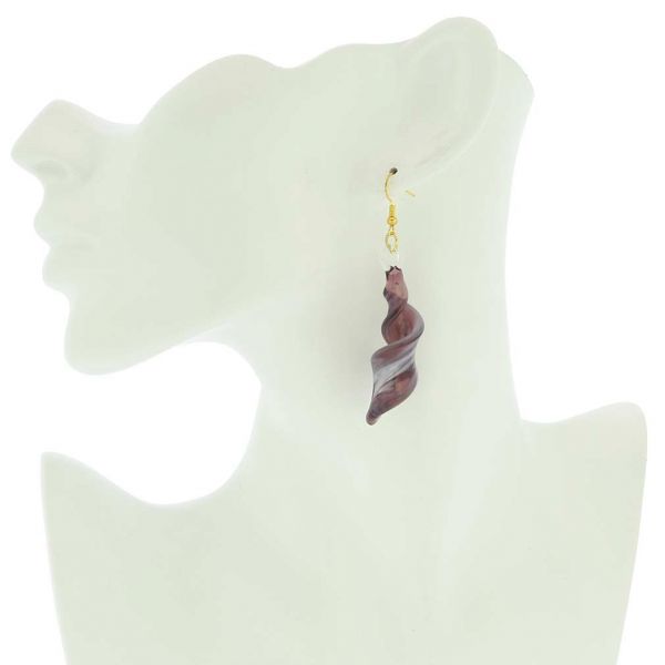 Venetian Marble Spiral Earrings - Purple