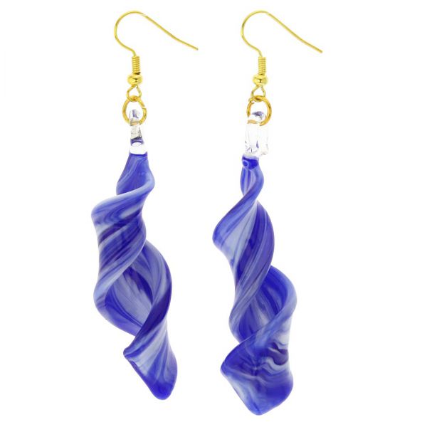 Venetian Marble Spiral Earrings - Blue