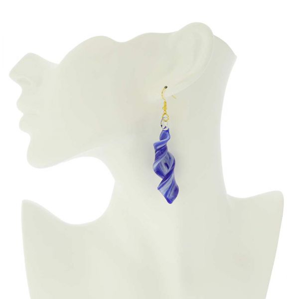 Venetian Marble Spiral Earrings - Blue
