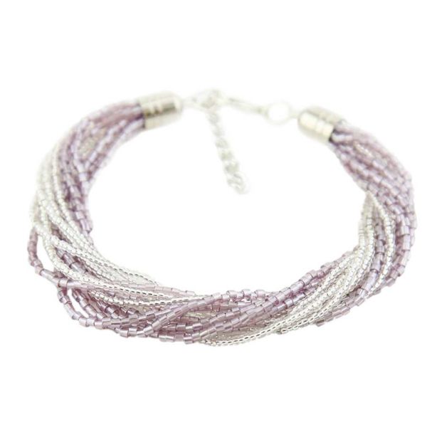 Gloriosa 12 Strand Seed Bead Murano Bracelet - Silver Purple