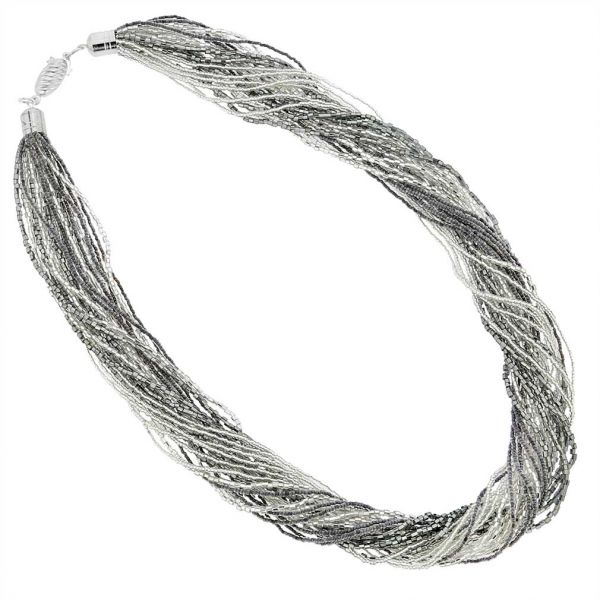 Gloriosa 24 Strand Seed Bead Murano Necklace - Silver Grey