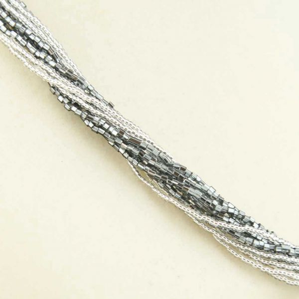 Gloriosa 12 Strand Seed Bead Murano Necklace - Silver Grey