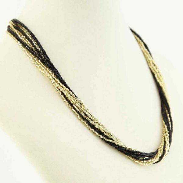 Gloriosa 12 Strand Seed Bead Murano Necklace - Black and Gold