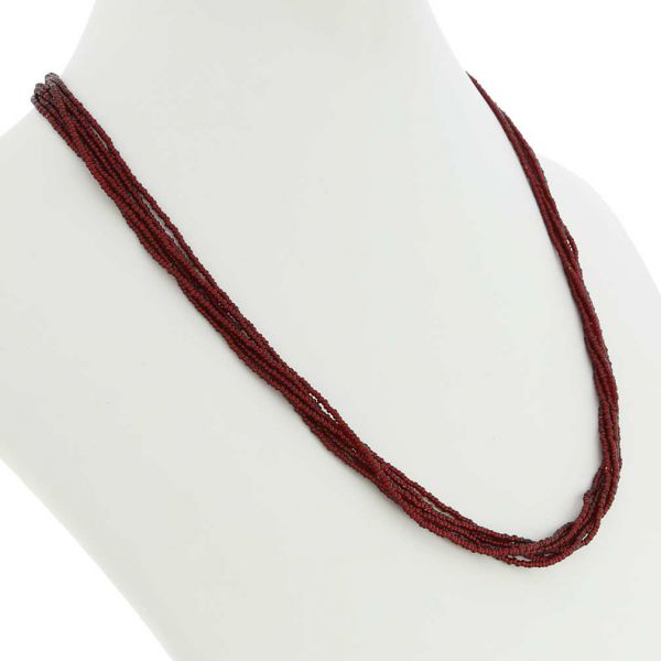 Six Strand Seed Bead Necklace - Ruby Red