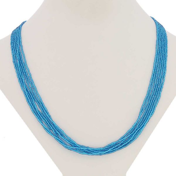 Six Strand Seed Bead Necklace - Aqua Blue
