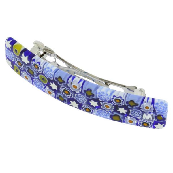 Murano Millefiori Hair Clip - Blue Flowers