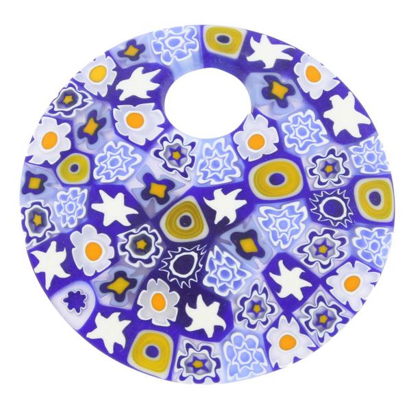 Murano Millefiori Blue and Yellow Pendant- Large Round
