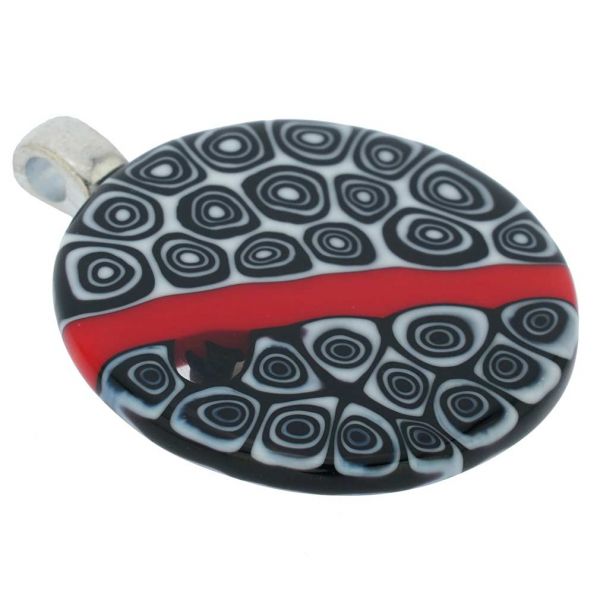 Abstract Millefiori Round Pendant - Red and Black