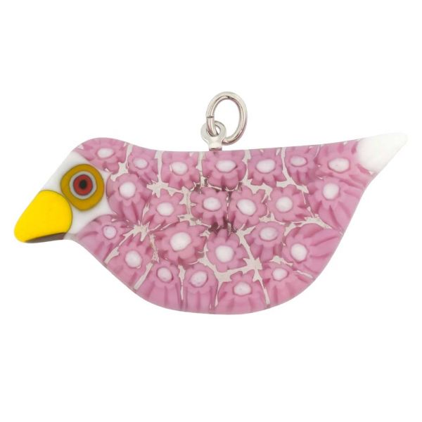 Murano Glass Millefiori Bird Pendant - Pink