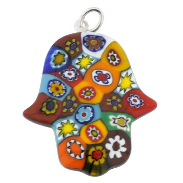 Murano Glass Millefiori Hamsa Pendant - Multicolor