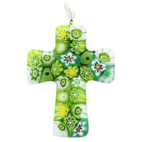 Green Murano Millefiori Cross Pendant