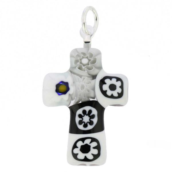 Black and White Millefiori Small Cross Pendant
