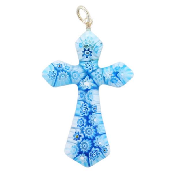 Tender Blue Millefiori Elegant Cross Pendant