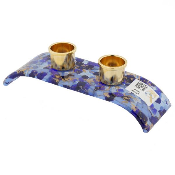 Murano Glass Shabbat Candle Holder - Blue