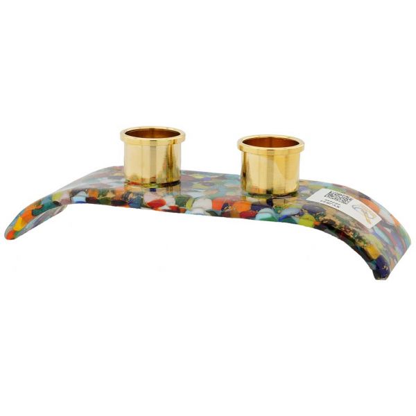 Murano Glass Shabbat Candle Holder - Multicolor