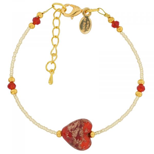 Murano Heart Bracelet - Red Sparkles