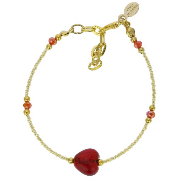 Murano Heart Bracelet - Ruby Red