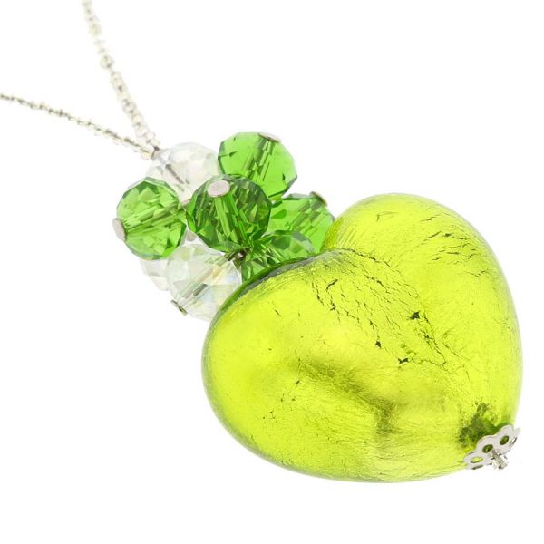 Venetian Love Heart Necklace - Silver and Lime Green
