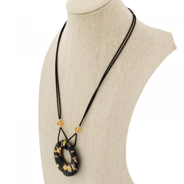 Murano Lava Necklace - Black and Gold