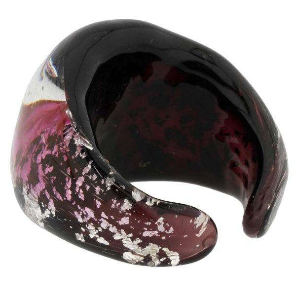Murano Ring In Domed Design - Purple and Silver