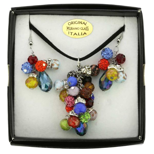 Venetian Charms Murano Necklace and Earrings Set - Multicolor