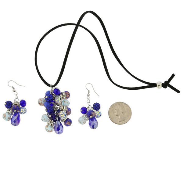 Venetian Charms Murano Necklace and Earrings Set - Blue