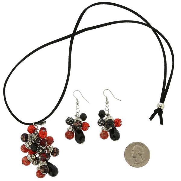 Venetian Charms Murano Necklace and Earrings Set - Red