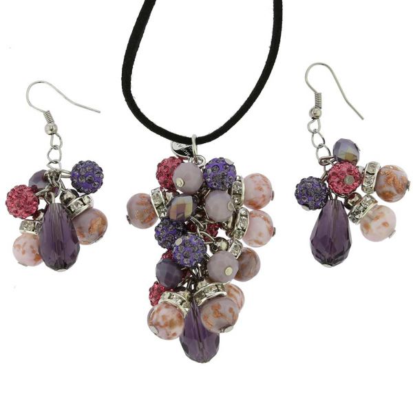 Venetian Charms Murano Necklace and Earrings Set - Purple