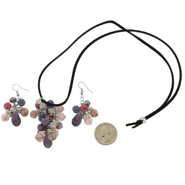 Venetian Charms Murano Necklace and Earrings Set - Purple