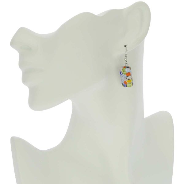 Murano Glass Millefiori Square Necklace and Earrings Set
