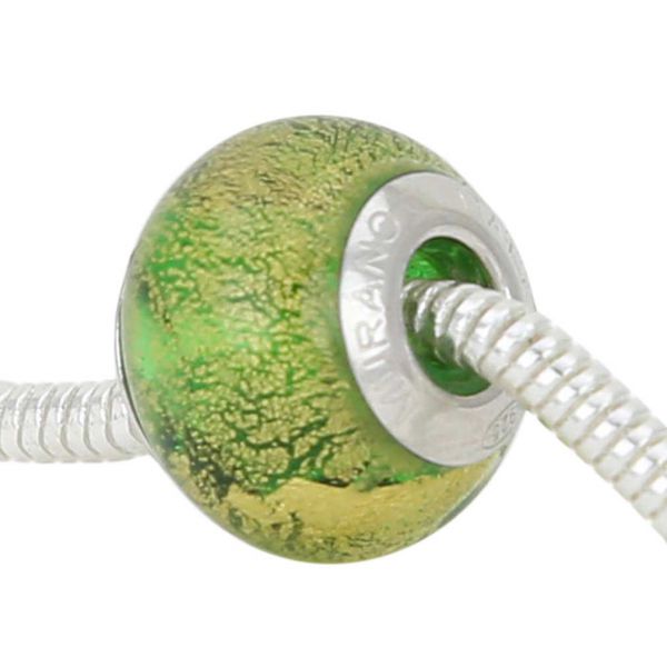 Sterling Silver Ca D\'Oro Emerald Murano Glass Charm Bead