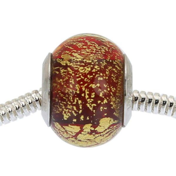 Sterling Silver Ca D\'Oro Red Murano Glass Charm Bead