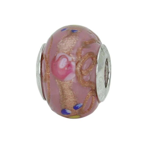 Sterling Silver Fiorato Rose Murano Glass Charm Bead