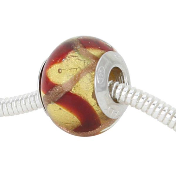 Sterling Silver Red Waves Gold Murano Glass Charm Bead
