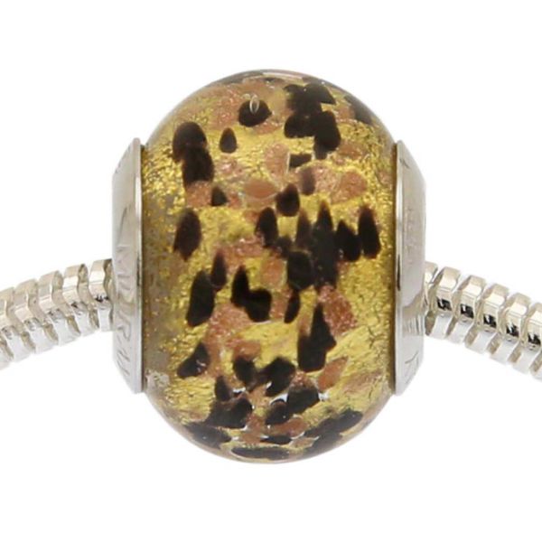 Black Gold Confetti Murano Glass Charm Bead