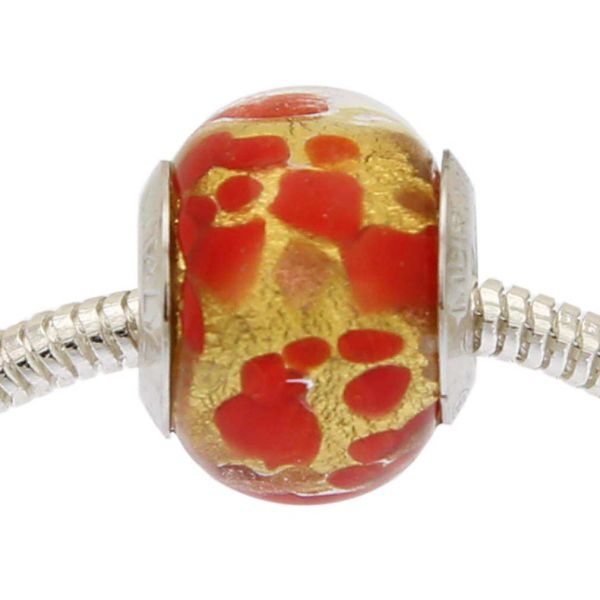Red Gold Confetti Murano Glass Charm Bead