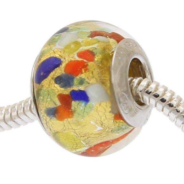 Gold Multicolor Confetti Murano Glass Charm Bead