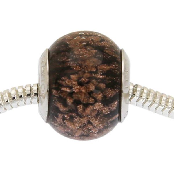Sterling Silver Black Avventurina Murano Glass Charm Bead