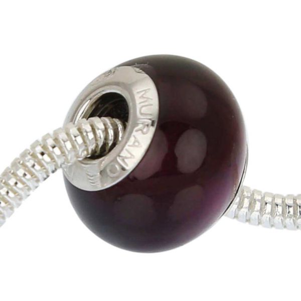 Sterling Silver Purple Murano Glass Charm Bead