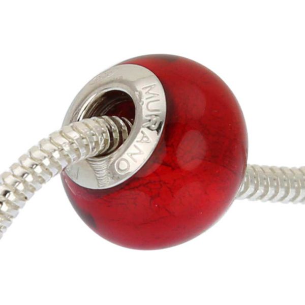 Sterling Silver Red Murano Glass Charm Bead