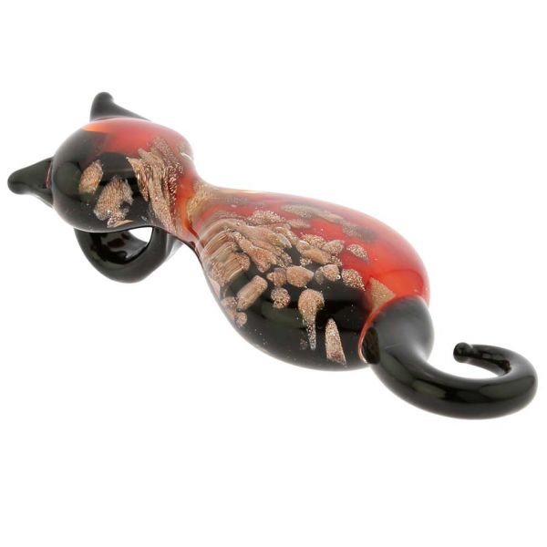 Murano Glass Cat Pendant - Black and Red